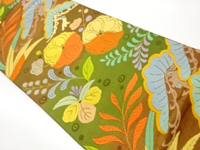 JAPANESE KIMONO / FUKURO OBI / KARA ORI / WOVEN FLOWER & PLANT 